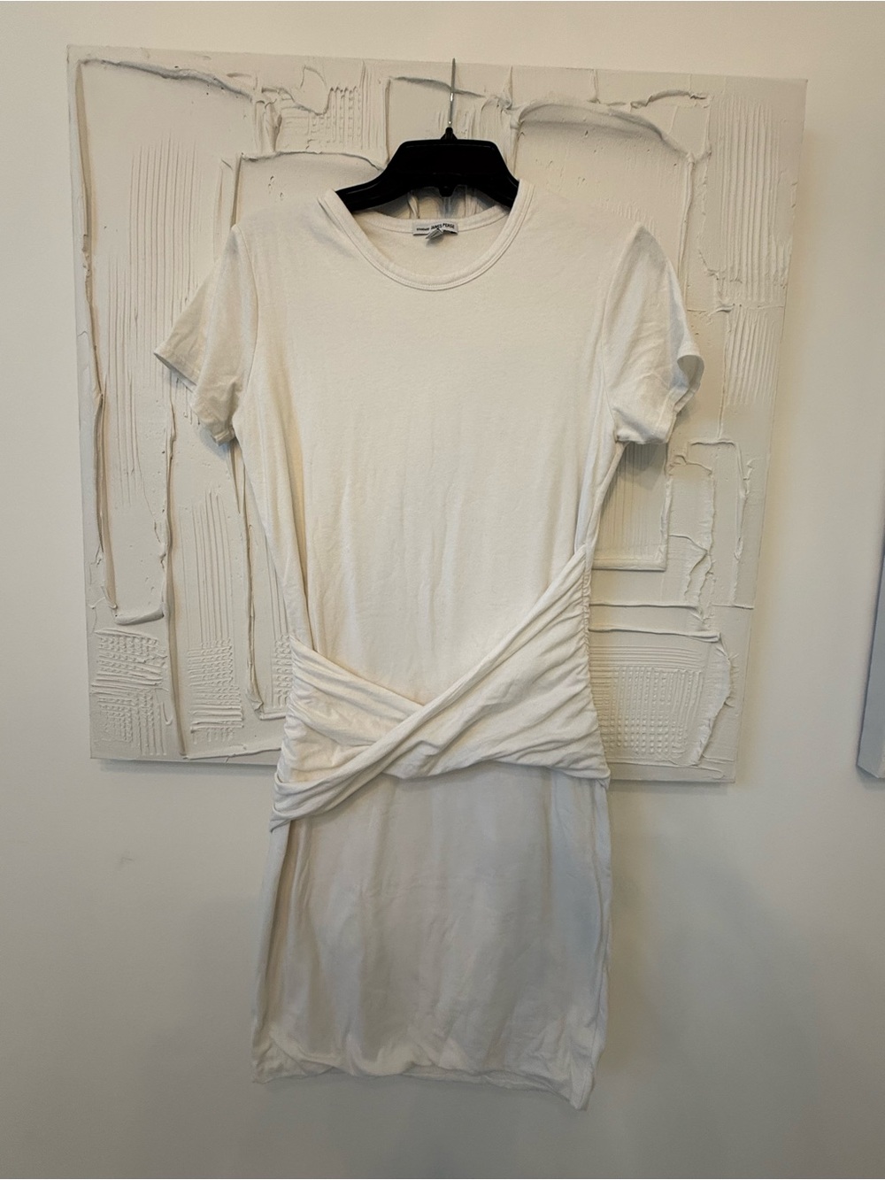 James Perse super soft white twisted-waist tee dress.